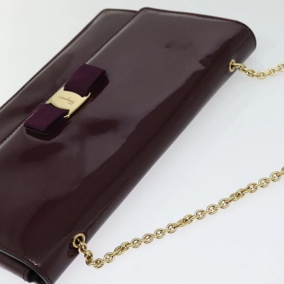 Salvatore Ferragamo Vala Chain Shoulder Bag Patent Purple Gold - Picture 6 of 16